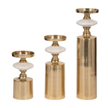 LEIDEN CANDLE HOLDER GOLD WITH WHITE MARBLE SET OF 3